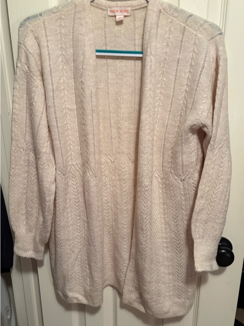 Knox Rose Light Cream Open-Front Knit Cardigan